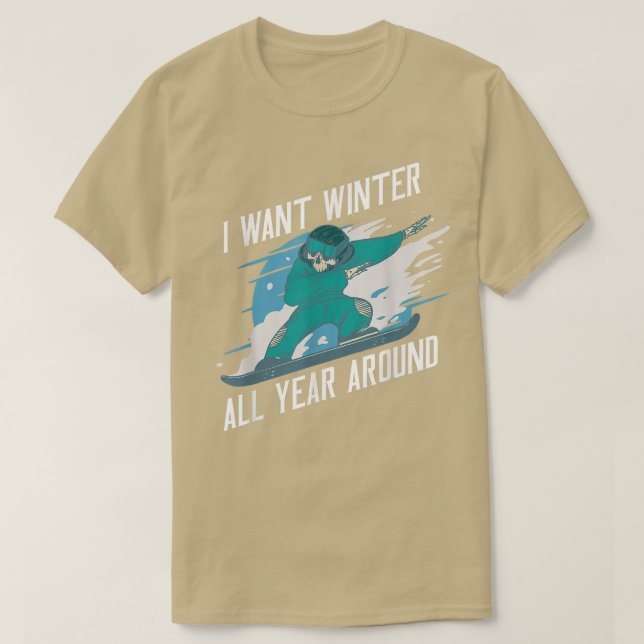 Camiseta Quero O Inverno O Ano Todo, Snowboard (Frente do Design)