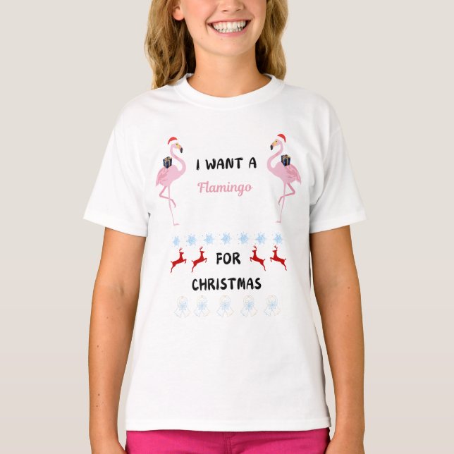 Camiseta Quero um flamingo para o Natal. (Frente)