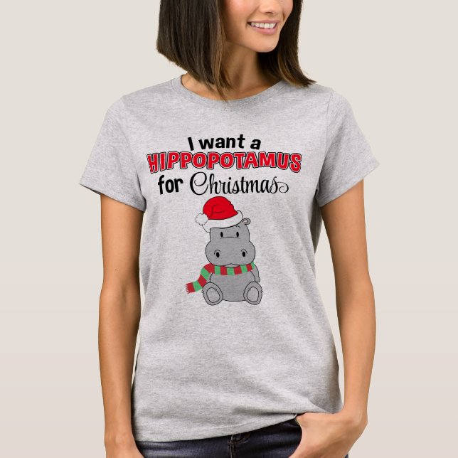 Camiseta Quero Um Hippopotâmio Para O Natal Festivo (Frente)
