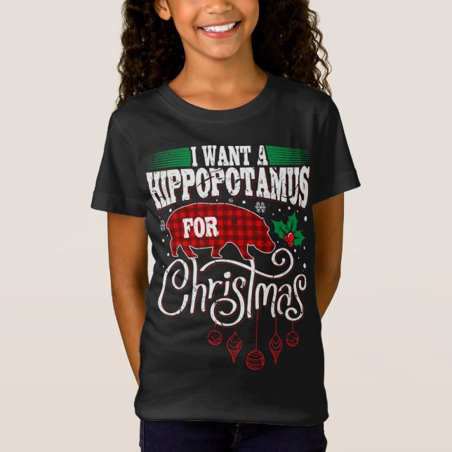 Camiseta Quero um Hippopotamus para o Natal (Frente)