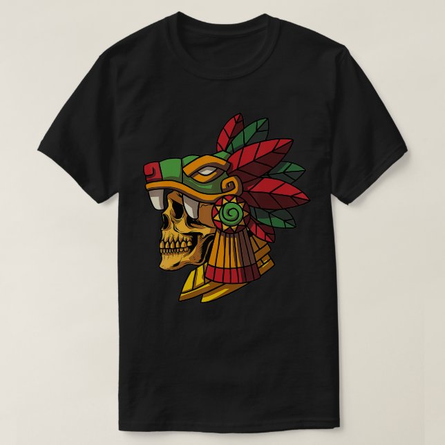 Camiseta Quetzalcoatl Aztec Crânio Maia Antigo Inca Toltec (Frente do Design)