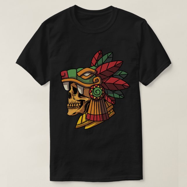 Camiseta Quetzalcoatl Aztec Crânio Maia Antigo Inca Toltec (Frente do Design)