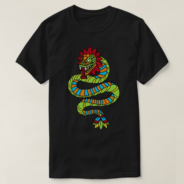 Camiseta Quetzalcoatl Aztec Serpentes Com Penas Mayanas Tol (Frente do Design)