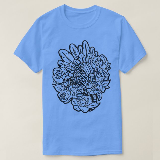Camiseta Quetzalcoatl Rosas Antigos Aztec Serpente Mayan In (Frente do Design)