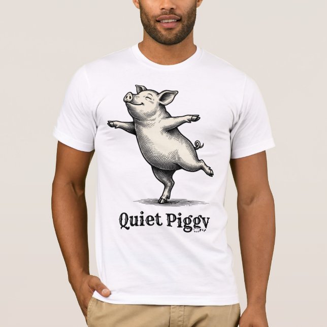 Camiseta Quiet Piggy Vintage Woodcut Dancing Pig (Frente)