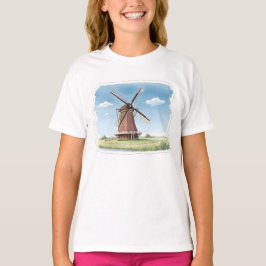 Camiseta Quiet Windmill in the Fields – Soft Watercolor Lan