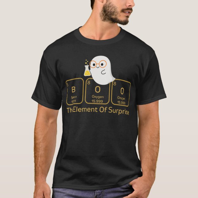 Camiseta Química Boo Elemento do Dia das Bruxas Surpresas (Frente)