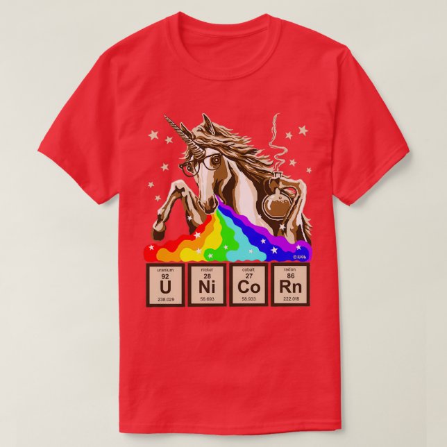 Camiseta Química unicórnio vomita arco-íris (Frente do Design)