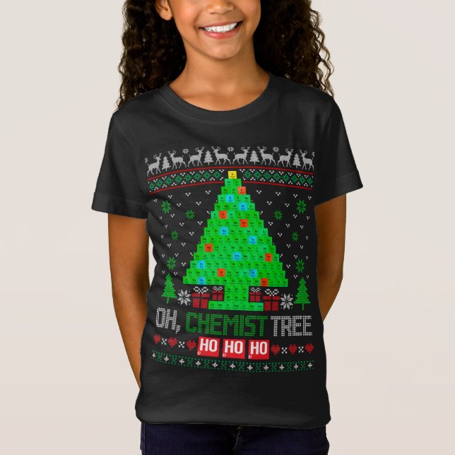Camiseta Quimista de Química de Natal em Árvore (Frente)