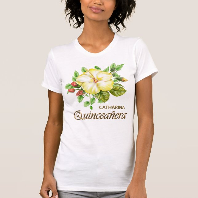 Camiseta Quinceanera 15 Aniversário Dourado Faux Metálico (Frente)