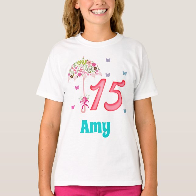 Camiseta Quinceanera 15 Birthday, 15 anos (Frente)
