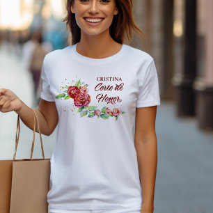 Camiseta Quinceanera Corte de Honra Rosa vermelha Elegante