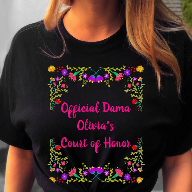 Camiseta Quinceanera Dama Mexicano Fiesta Floral Black (Quinceanera tee from my Mexican Fiesta Floral collection)