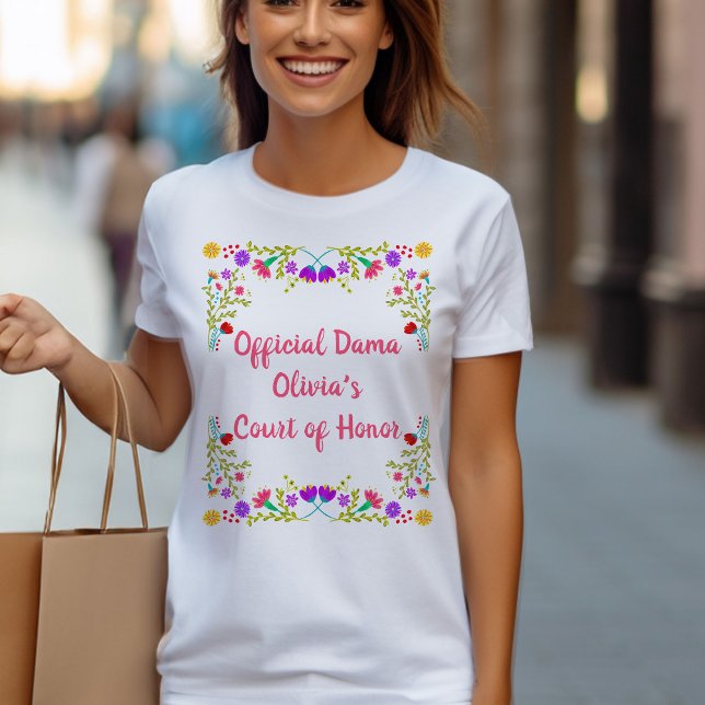 Camiseta Quinceanera Dama Mexicano Fiesta Floral Personaliz (Quinceanera T-shirt from my Mexican Fiesta Flowers Quinceanera Collection)
