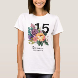 Camiseta Quinceanera Floral 15 Birthday T-Shirt