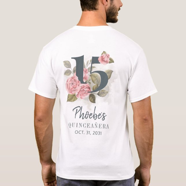 Camiseta Quinceanera Rustic Floral 15 Birthday (Verso)