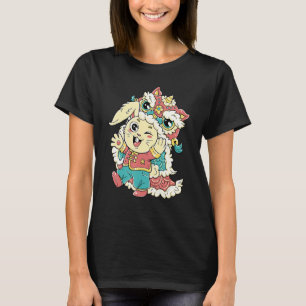 Camiseta Quines Ano Novo Dragão de Rabbit Dança Feliz Ano N