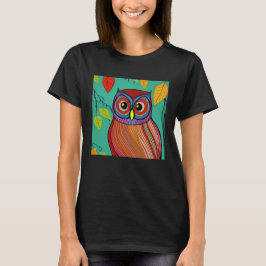 Camiseta Quirky Colorful Folk Art Abstrato Owl