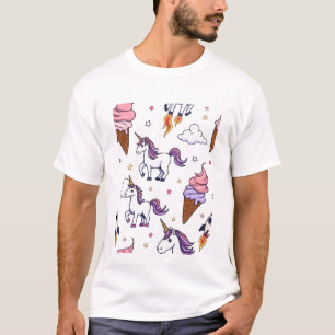 Camiseta Quirky Doodles divertido: Sorvetes, Unicórnios e R