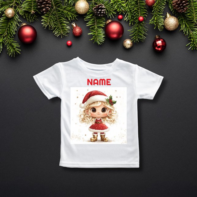 Camiseta Quirky Holiday Girl com nome PERSONALIZADO de acen (Criador carregado)