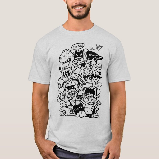 Camiseta Quirky Personagem de desenho animado Crowd (Frente)