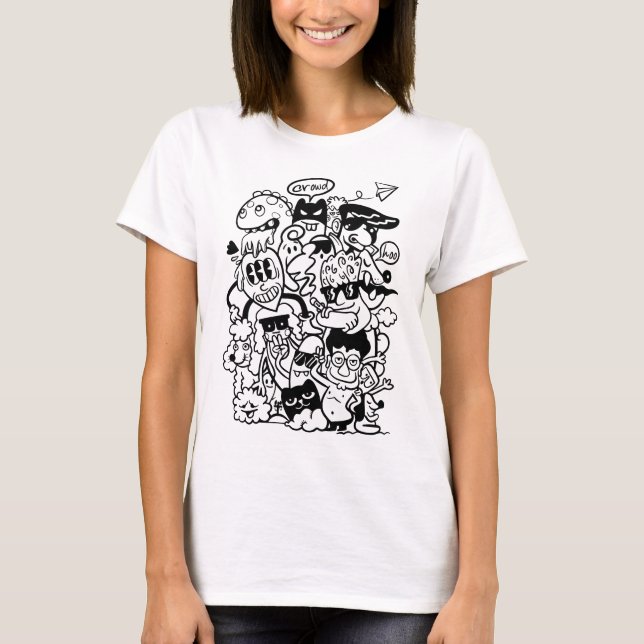 Camiseta Quirky Personagem de desenho animado Crowd (Frente)