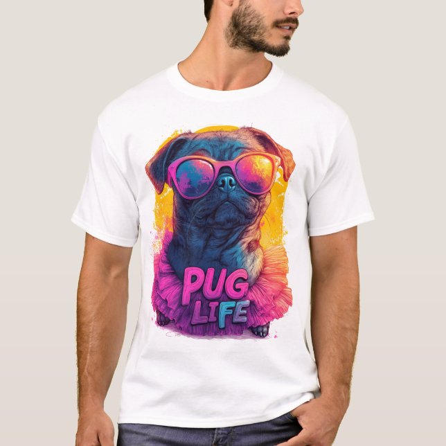 Camiseta Quirky Pug em Tutu - Pug Life Design (Frente)