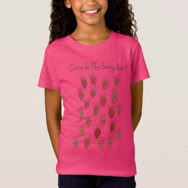 Camiseta Quirky Strawberry Pattern Girls T-Shirt (Frente)