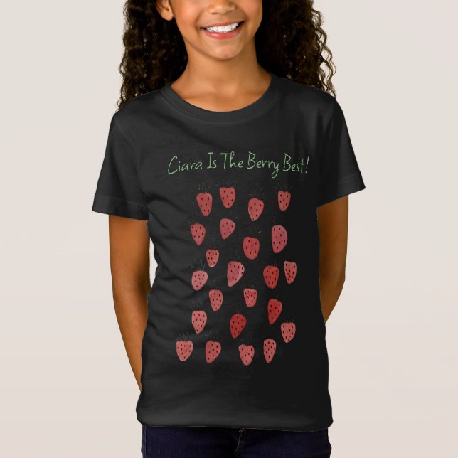 Camiseta Quirky Strawberry Pattern Girls T-Shirt (Frente)