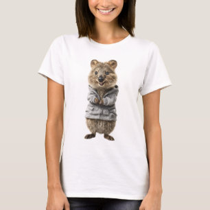 Camiseta Quokka Adorável com um Capuz Cinza