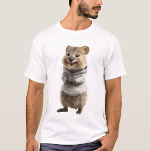 Camiseta Quokka Adorável Vestindo um Capuz Cinza Claro