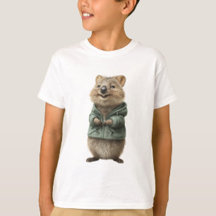 Camiseta Quokka Sorridente com Capuz Verde para Crianças