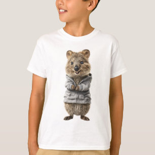 Camiseta Quokka Sorridente em Casaco Cinza com Zíper para C