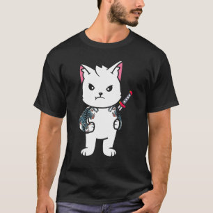 Camiseta Quote Samurai Cat Katana Ninja Yakuza Tattoo