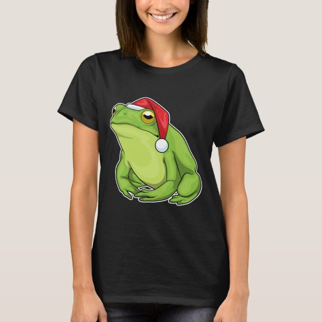 Camiseta Rã de Natal com chapéu de Papai Noel (Frente)