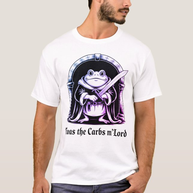 Camiseta Rã Fofa com Espada Design da Piada de Carboidratos (Frente)
