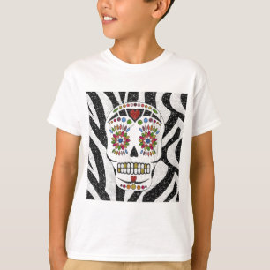 Camiseta RAB Rockabilly Açúcar Caveira em Estampa de Zebra
