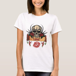Camiseta RAB Rockabilly Caveira Rosas Amor Batom