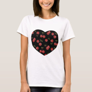Camiseta RAB Rockabilly Cerejas Muito Vermelhas Em Preto