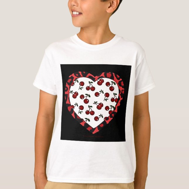 Camiseta RAB Rockabilly Cherries Leopard Print Heart (Frente)