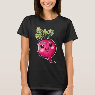 Camiseta Rabanete Kawaii Sorriso Feliz Legume