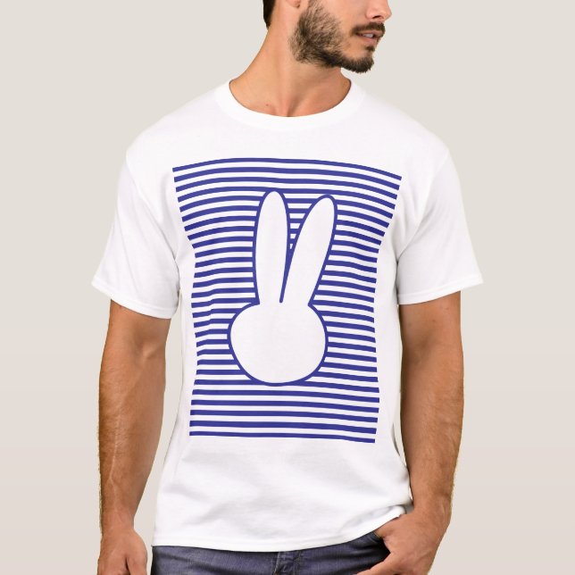 Camiseta Rabbit branco e padrão de faixas azuis (Frente)