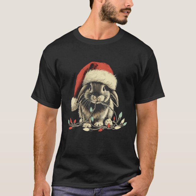 Camiseta Rabbit Bunny Chew Christmas Light Xmas Holiday  (Frente)