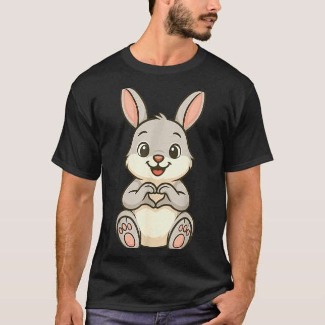 Camiseta Rabbit Bunny Doing Heart With Hands Valentines Day (Frente)