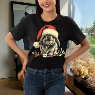 Camiseta Rabbit Bunny Mastigar Luz de Natal Xmas Feriado 