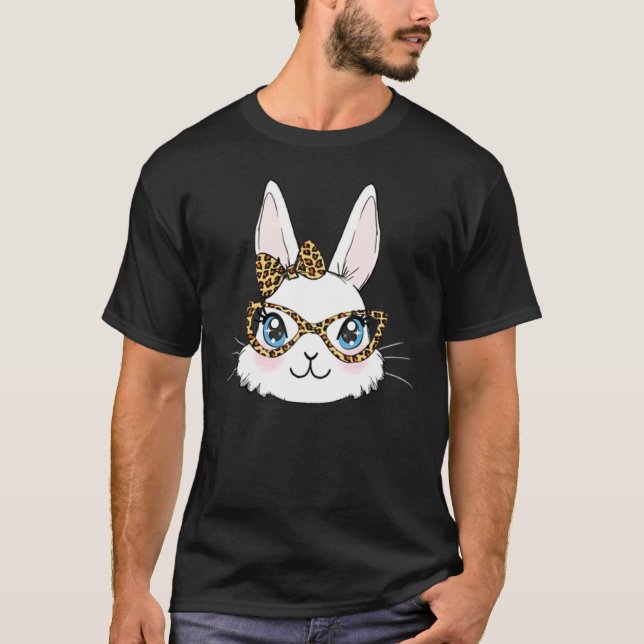 Camiseta Rabbit Bunny Wearing Leopard Glasses Cute Easter G (Frente)