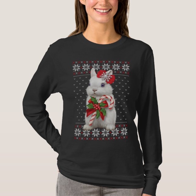 Camiseta Rabbit Candy Cane Feia De Natal Xm Animal (Frente)