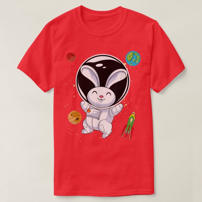 Camiseta Rabbit Cute Animal Rocket Planets Scientist Astron (Frente do Design)