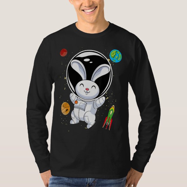 Camiseta Rabbit Cute Animal Rocket Planets Scientist Astron (Frente)