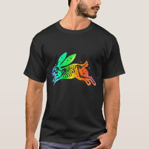 Camiseta Rabbit Hare Skeleton Pulando Colorido Lin Esotéric